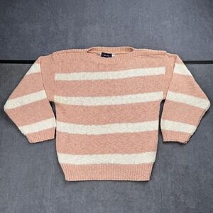 Allen Jolly Vintage 90s Knit Sweater Small Pink Striped Cotton England